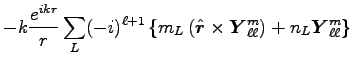 $\displaystyle - k \frac{e^{ikr}}{r}
\sum_L (-i)^{\ell+1} \left\{ m_L \left(\hat...
...$Y$}_{\ell \ell}^{m}
\right) + n_L \mbox{\boldmath$Y$}_{\ell \ell}^{m} \right\}$