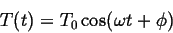 \begin{displaymath}
T(t) = T_0\cos(\omega t + \phi)
\end{displaymath}