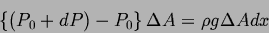 \begin{displaymath}
\left\{(P_0 + dP) - P_0\right\}\Delta A = \rho g \Delta A dx
\end{displaymath}