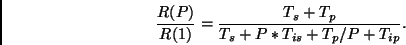 \begin{displaymath}
\frac{R(P)}{R(1)} = \frac{T_s + T_p}{T_s + P*T_{is} + T_p/P +
T_{ip}}.
\end{displaymath}
