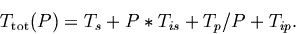 \begin{displaymath}
T_{\rm tot}(P) = T_s + P*T_{is} + T_p/P + T_{ip}.
\end{displaymath}